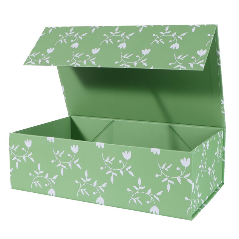 LFBOX Green Leaves Gift Box with Magnetic Lids 13.8x8.3x4.4 in, Large Bridesmaid Proposal Boxes, Rectangle Wedding Decorative Storage Box 1 Pack - Image 1