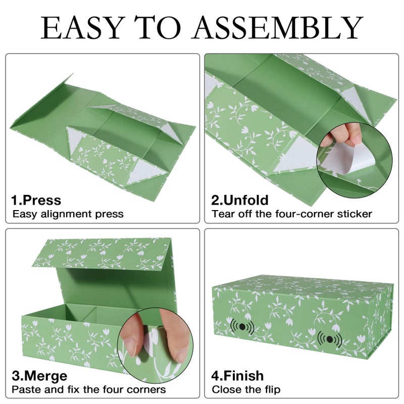 LFBOX Green Leaves Gift Box with Magnetic Lids 13.8x8.3x4.4 in, Large Bridesmaid Proposal Boxes, Rectangle Wedding Decorative Storage Box 1 Pack - Image 3