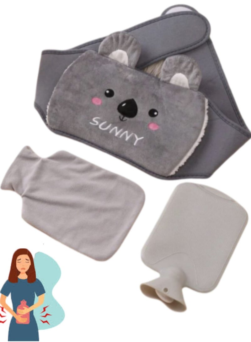 Generic Water Bottle with Cat Design, Triple with Velvet Cloth Cover and Waist Belt for Heat and Cold Therapy to Relieve Back Pain - Image 1