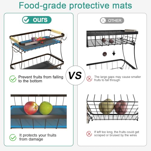 Sevenblue 2 Tier Fruit Basket for Kitchen Counter with 2 Banana Hangers, 2025 Pro Detachable Metal Fruit Bowl with Wooden Handle,Fruit Holder for Bread Snack Veggies, Brown - Image 5