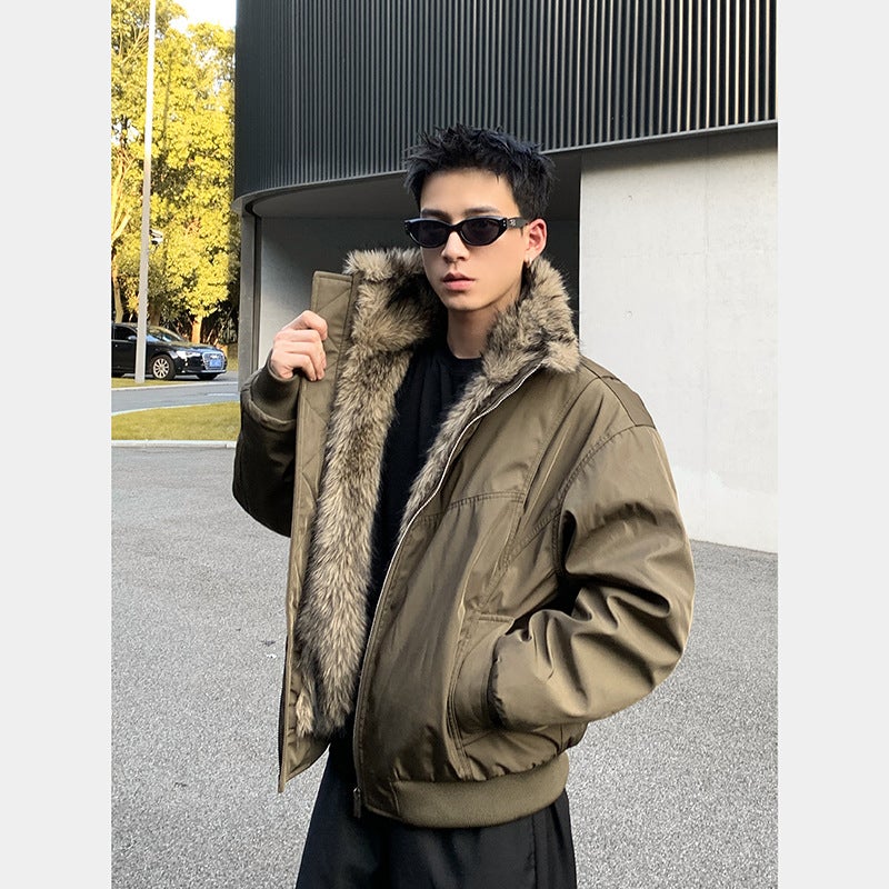 Plth * American Retro Deconstructed Jacket Winter Thickened Warm Wool Collar Joker High-Grade Quilted Cotton-Padded Jacket - Image 2