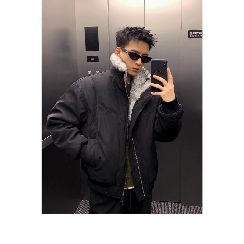 Plth * American Retro Deconstructed Jacket Winter Thickened Warm Wool Collar Joker High-Grade Quilted Cotton-Padded Jacket - Image 5
