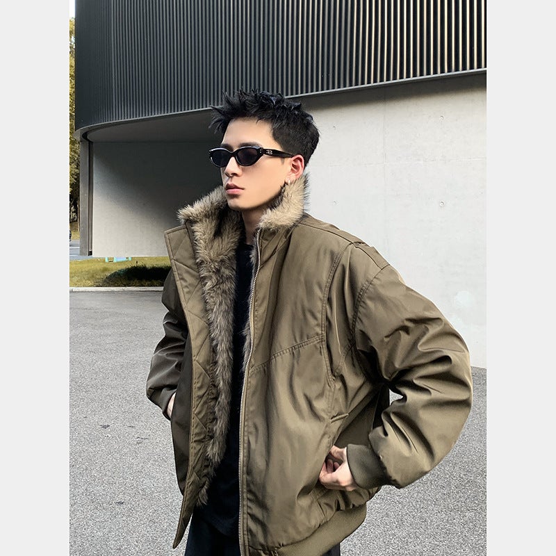 Plth * American Retro Deconstructed Jacket Winter Thickened Warm Wool Collar Joker High-Grade Quilted Cotton-Padded Jacket - Image 1