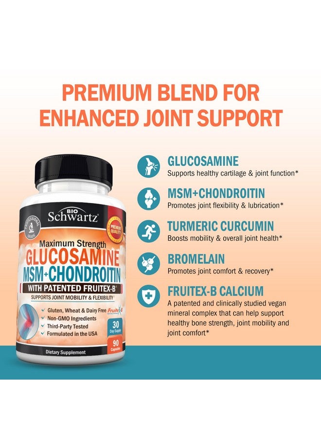 بيو شوارتز مكمل غذائي لدعم المفاصل، جلوكوزامين كوندرويتين MSM - معتمد من هيئة معايير الغذاء والدواء الأمريكية (FSA) - ببتيدات الكولاجين، الكركم والزنجبيل، حمض الهيالورونيك، كبريتات الجلوكوزامين كوندرويتين - خالٍ من الغلوتين، غير معدل وراثيًا، 90 كبسولة - Image 2
