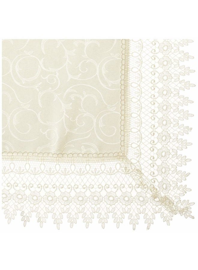 Violet Linen Imperial Embroidered Vintage Lace Design 70" X 140" Oblong/Rectangle Tablecloth in White - Image 2