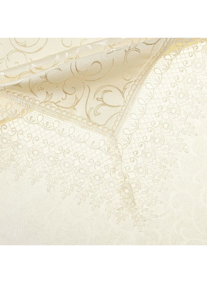 Violet Linen Imperial Embroidered Vintage Lace Design 70" X 140" Oblong/Rectangle Tablecloth in White - Image 3