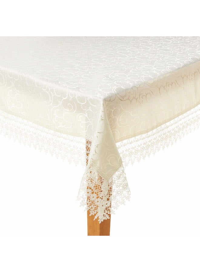 Violet Linen Imperial Embroidered Vintage Lace Design 70" X 140" Oblong/Rectangle Tablecloth in White - Image 1