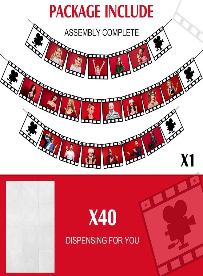 Panelee 3 Pcs Movie Night Photo Banner, Filmstrip Banner Sign for Movie Night Party Decorations Birthday Supplies - Image 3