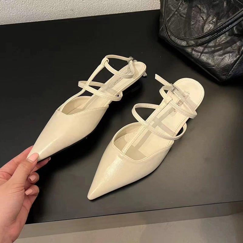 Unique And Fairy-Style Thin Wedge Sandals With A Closed Toe And Ankle Strap, 2024 Summer Pointed-Toe Leather Shoes - Image 4