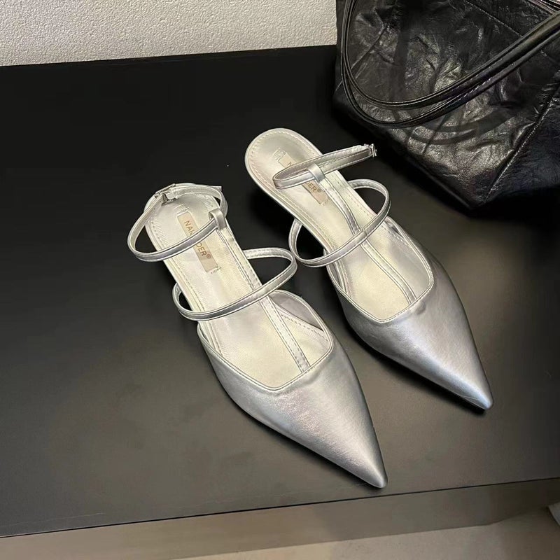 Unique And Fairy-Style Thin Wedge Sandals With A Closed Toe And Ankle Strap, 2024 Summer Pointed-Toe Leather Shoes - Image 3