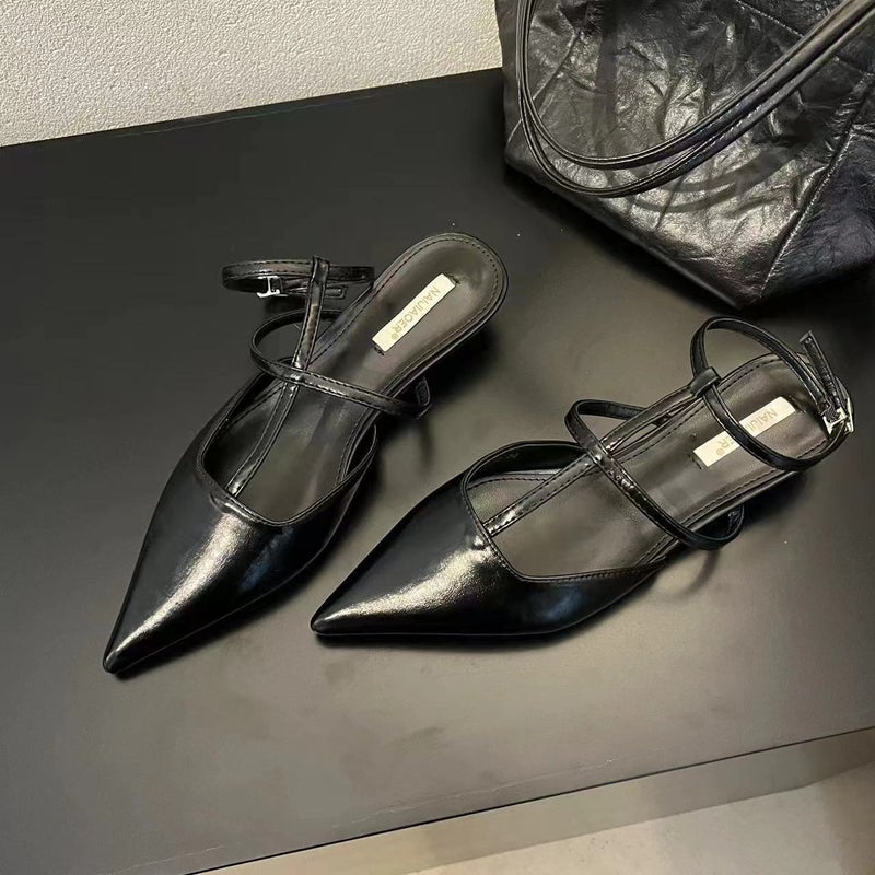 Unique And Fairy-Style Thin Wedge Sandals With A Closed Toe And Ankle Strap, 2024 Summer Pointed-Toe Leather Shoes - Image 5