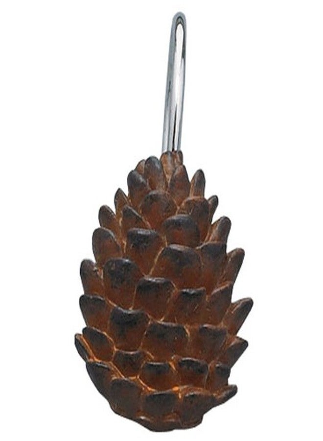 BLACK FOREST DECOR Pinecone Shower Curtain Hooks (Set of 12), Curtain Holdbacks, 3" H x 3" H x 3" H