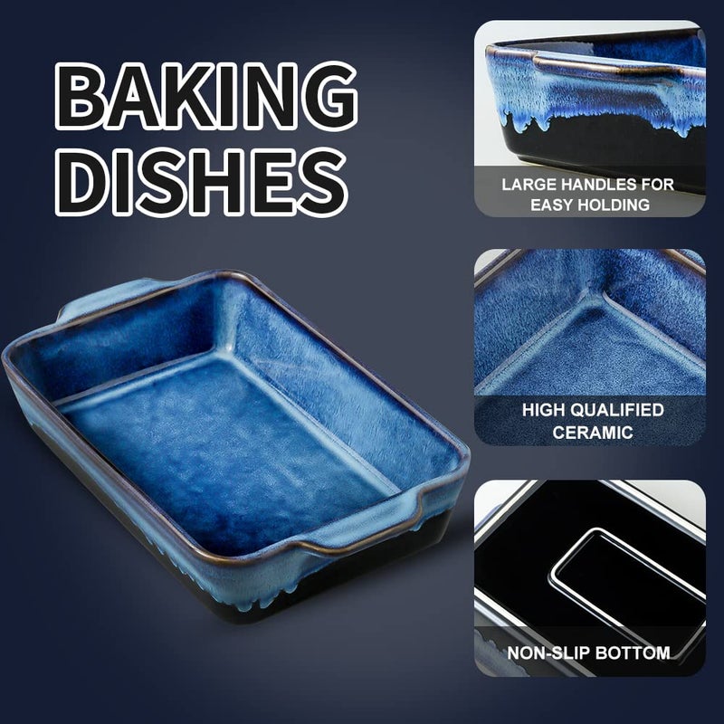KOOV Bakeware Set, Ceramic Baking Dish, Rectangular Casserole Dish, Lasagna Pan, Baking Pans for Cooking, Cake Dinner, Kitchen, 9 x 13 Inches, Reactive Glaze 3-Piece (Nebula Blue) - Image 2