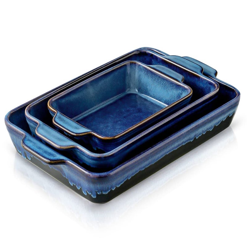 KOOV Bakeware Set, Ceramic Baking Dish, Rectangular Casserole Dish, Lasagna Pan, Baking Pans for Cooking, Cake Dinner, Kitchen, 9 x 13 Inches, Reactive Glaze 3-Piece (Nebula Blue) - Image 1