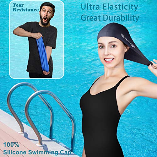 Seago Swim Cap Long Hair 2 Pack Swimming Cap for Women Silicone Swim Caps Keep Hair Dry Waterproof Comfortable Flexible Durable Bathing Cap Tear-Proof Design Large Adult Women Swimming Caps 10+ Years Girls - Image 4