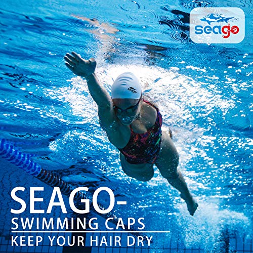 Seago Swim Cap Long Hair 2 Pack Swimming Cap for Women Silicone Swim Caps Keep Hair Dry Waterproof Comfortable Flexible Durable Bathing Cap Tear-Proof Design Large Adult Women Swimming Caps 10+ Years Girls - Image 3