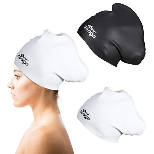 Seago Swim Cap Long Hair 2 Pack Swimming Cap for Women Silicone Swim Caps Keep Hair Dry Waterproof Comfortable Flexible Durable Bathing Cap Tear-Proof Design Large Adult Women Swimming Caps 10+ Years Girls - Image 1