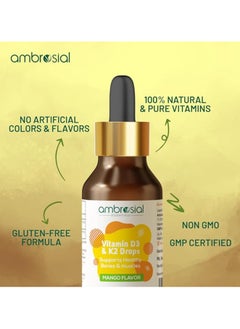 ambrosial Vitamin D3 K2 Drops Mango Flavor Supports For Healthy Bones And Muscles  - Image 3