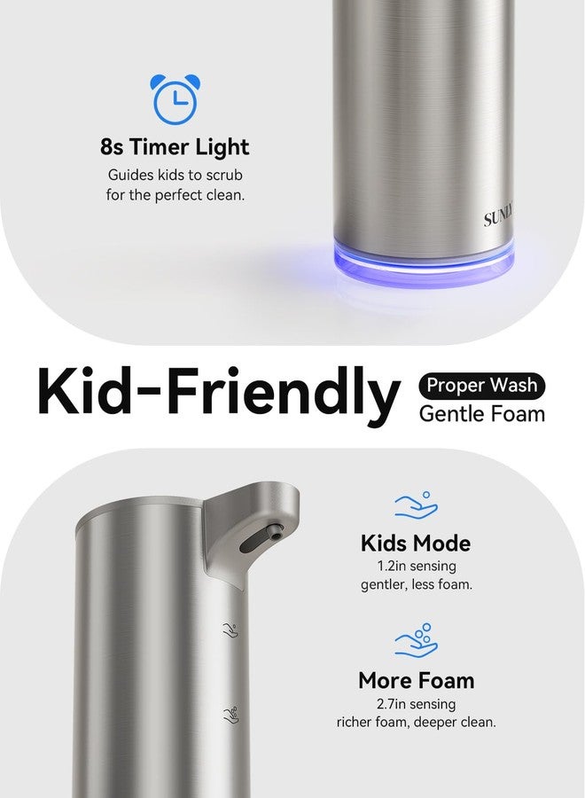 SUNLY Automatic Foaming Soap Dispenser Touchless, 0.2s Fast Sensor, USB-C Rechargeable, Smudge-Resistant Stainless Steel, Hand Soap Dispenser for Bathroom, Kitchen, Hotel, Silver - Image 4