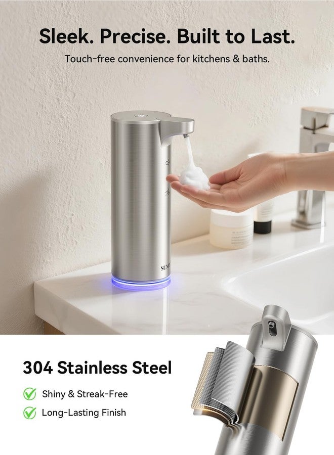 SUNLY Automatic Foaming Soap Dispenser Touchless, 0.2s Fast Sensor, USB-C Rechargeable, Smudge-Resistant Stainless Steel, Hand Soap Dispenser for Bathroom, Kitchen, Hotel, Silver - Image 2