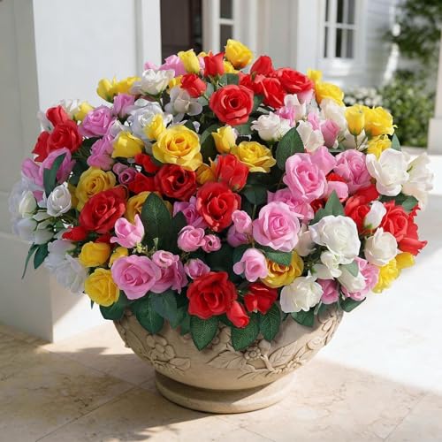 Juxdp 8 Bundles Artificial Roses for Front Door Outdoor Decor Realistic Fake Silk Bouquets Flowers Faux UV Resistant Real Looking Rose Plants for Garden Farmhouse Home Spring Summer Decor Mixed Color - Image 3