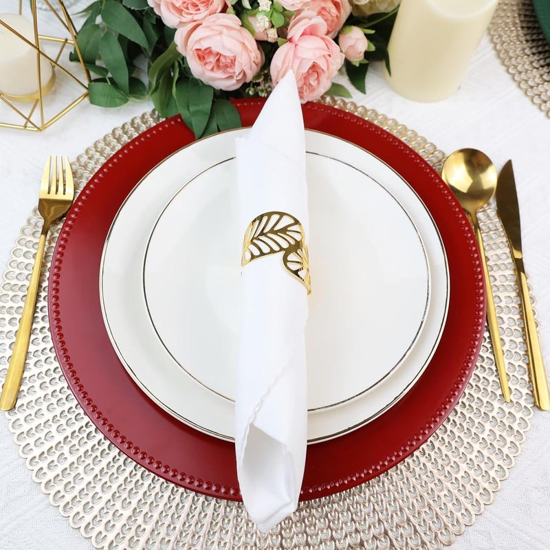 Leemxiiny Set of 12 Red Charger Plates with Beaded 13 Reusable Plastic Table Chargers for Dinner Plates - Image 2