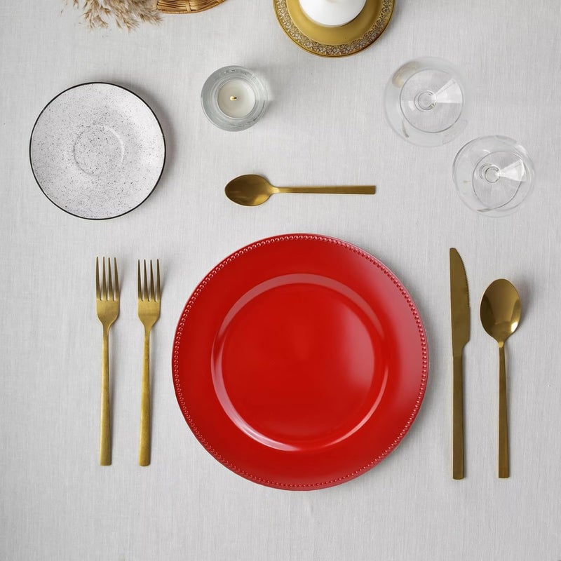 Leemxiiny Set of 12 Red Charger Plates with Beaded 13 Reusable Plastic Table Chargers for Dinner Plates - Image 5