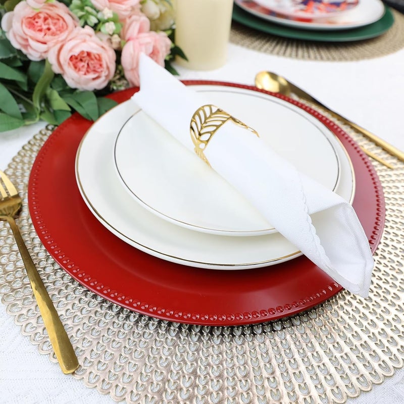 Leemxiiny Set of 12 Red Charger Plates with Beaded 13 Reusable Plastic Table Chargers for Dinner Plates - Image 4