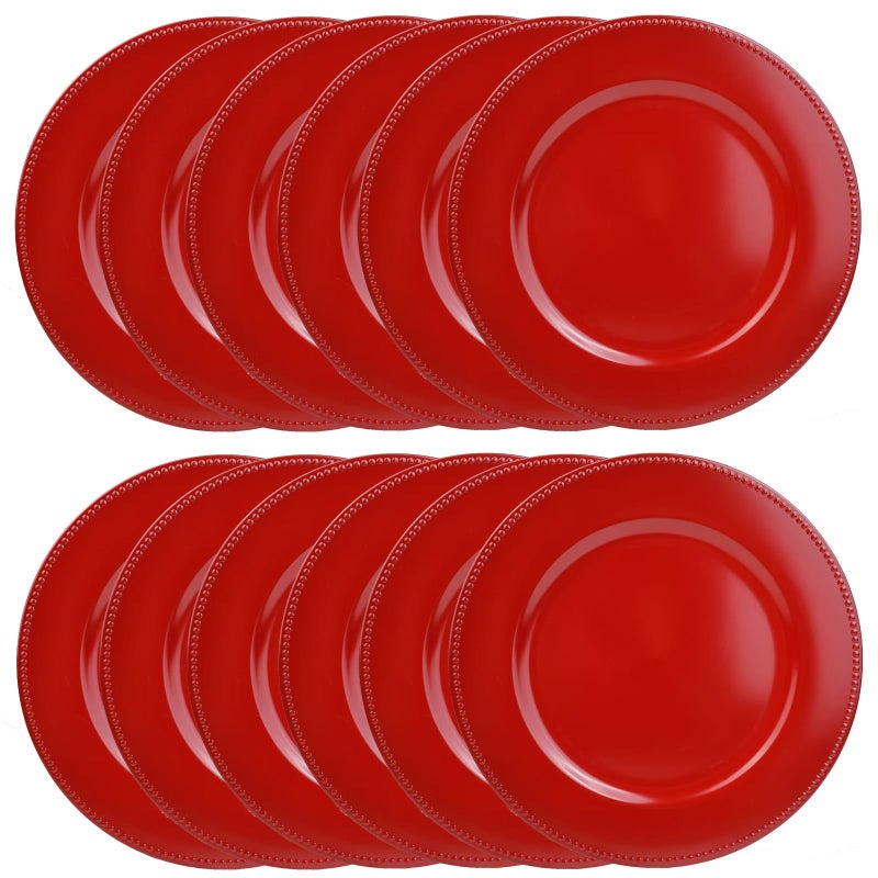 Leemxiiny Set of 12 Red Charger Plates with Beaded 13 Reusable Plastic Table Chargers for Dinner Plates - Image 1