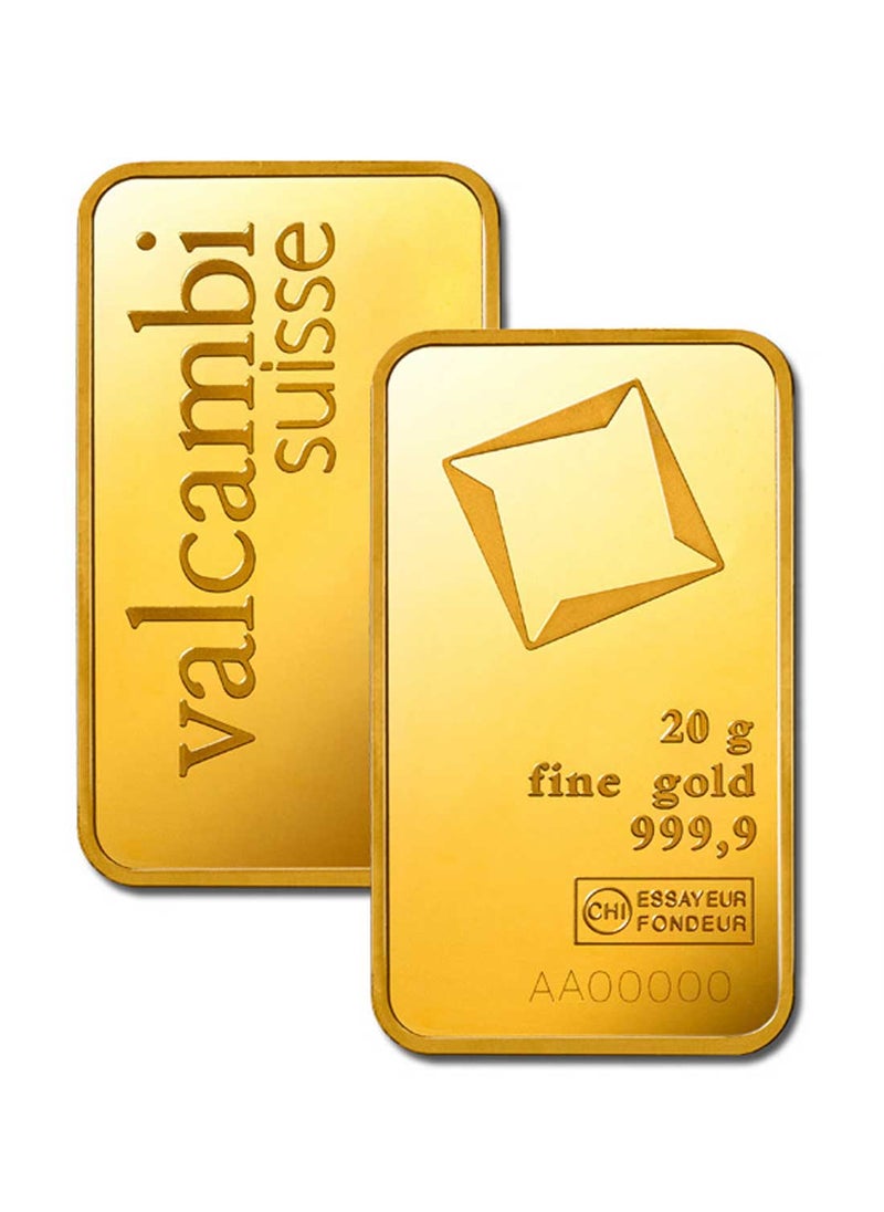 valcambi 24KT 999.9 Purity 20g Valcambi Suisse Gold Bar  - Image 1