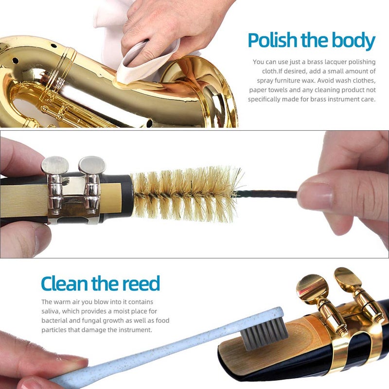Imelod Saxophone Cleaning kit with Case for Alto Tenor Clarinet Flute and other Wind & Woodwind Struments Including Sax Cleaning Cloth(4pcs),Mouthpiece Brush(Dark Gray) - Image 4