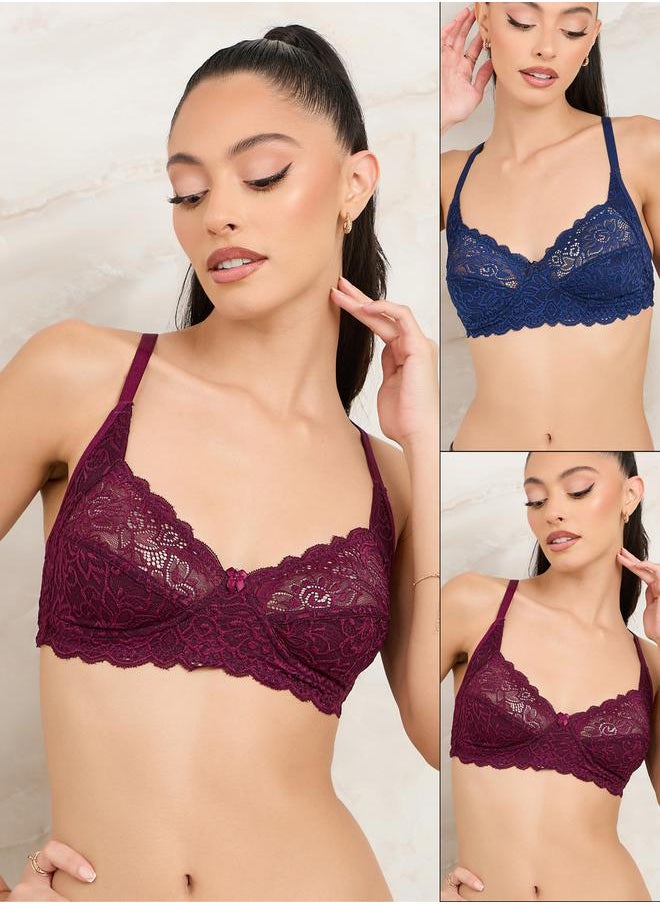 Styli Pack of 2- Non Wired Non Padded All Over Lace Full Cup Bra  - Image 1