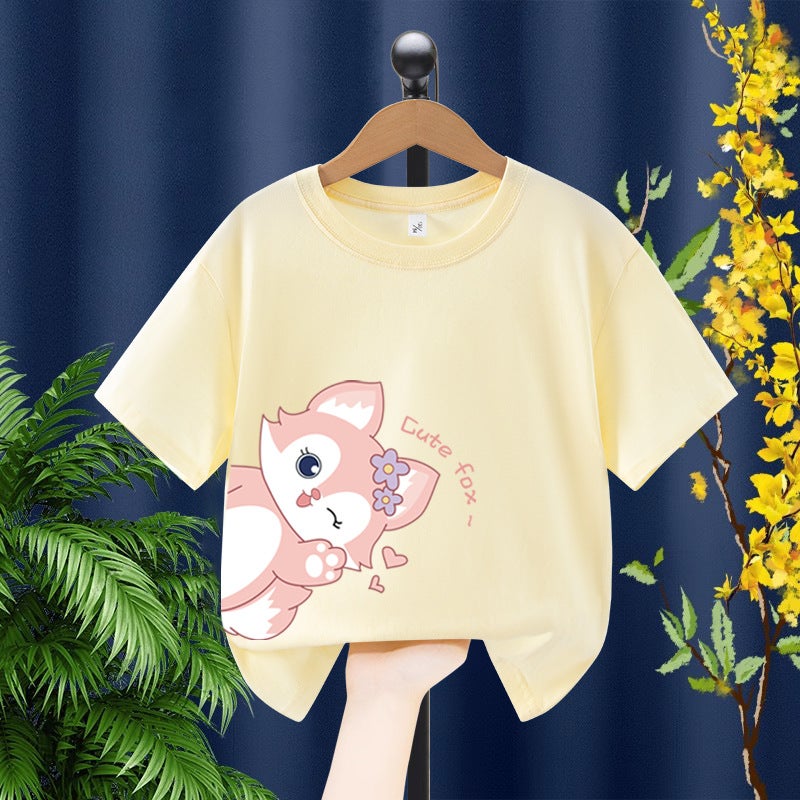 Girls Short-Sleeved T-Shirt Kitten Printed Children'S Loose Breathable Top Girls Cotton Casual Children'S Wear - Image 3