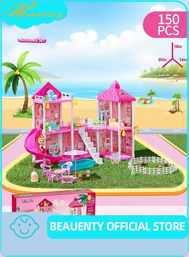 Beauenty Doll House Dream House for Girls Pretend Toys 3 Story 5 Rooms Dollhouse Toddler Playhouse DIY Building Kids Gift for for 3-10 Year Old Girls - Image 1
