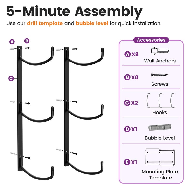 Josmimic Yoga Mat Holder Wall Mount, 3-Tier Storage Rack for Yoga Mat, Foam Roller, Block, Yoga Accessories, Wall Organizer for Home Gym, Gym, Workout Room, Metal, Black - Image 5