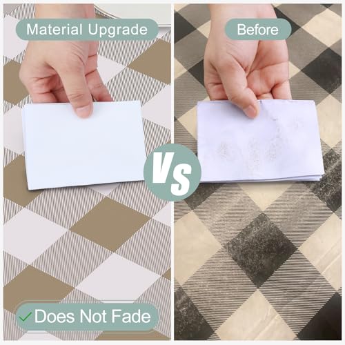 misaya Rectangle Waterproof Vinyl Table Cloth, Buffalo Flannel Backed Tablecloth, Wipeable Plastic Table Cover for Fall, Thanksgiving (60" x 84", Khaki and White) - Image 3