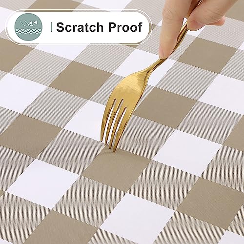misaya Rectangle Waterproof Vinyl Table Cloth, Buffalo Flannel Backed Tablecloth, Wipeable Plastic Table Cover for Fall, Thanksgiving (60" x 84", Khaki and White) - Image 5