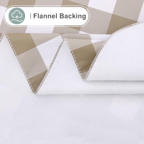 misaya Rectangle Waterproof Vinyl Table Cloth, Buffalo Flannel Backed Tablecloth, Wipeable Plastic Table Cover for Fall, Thanksgiving (60" x 84", Khaki and White) - Image 4