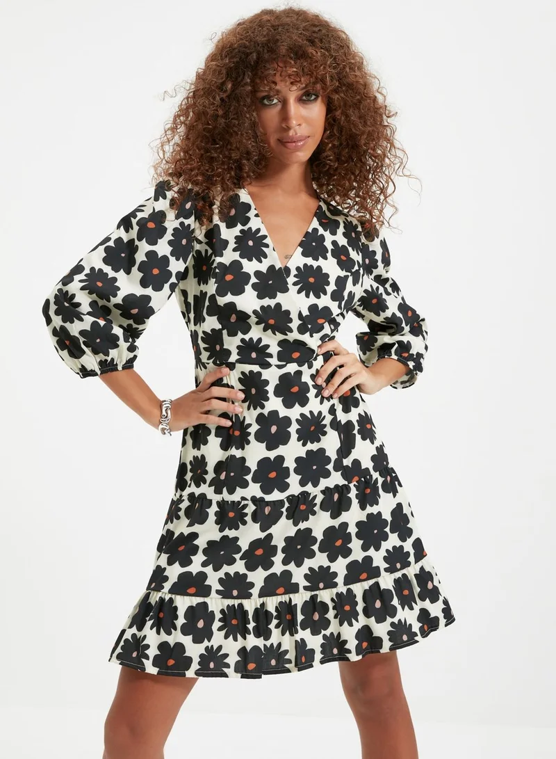 trendyol Floral Print Wrap Dress