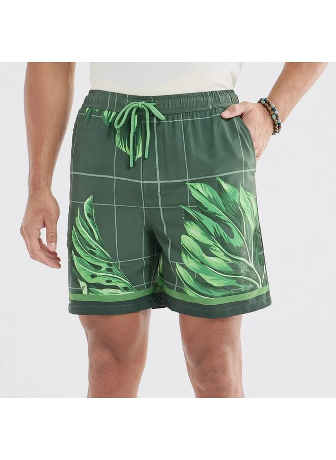 FAV Palm Tree Print Shorts with Drawstring Closure and Pockets