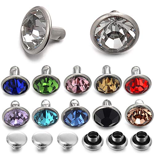 YORANYO 100 Sets 8MM Mixed Colors Cz Crystal Rivets Rhinestone Rivets Studs Rapid Rivets Silver Color Spots Studs for Leather Craft DIY Making - Image 1
