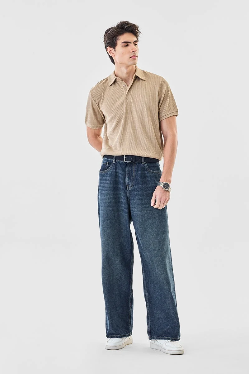 SNITCH Regular Fit Stretch Ribbed Polo T-Shirt