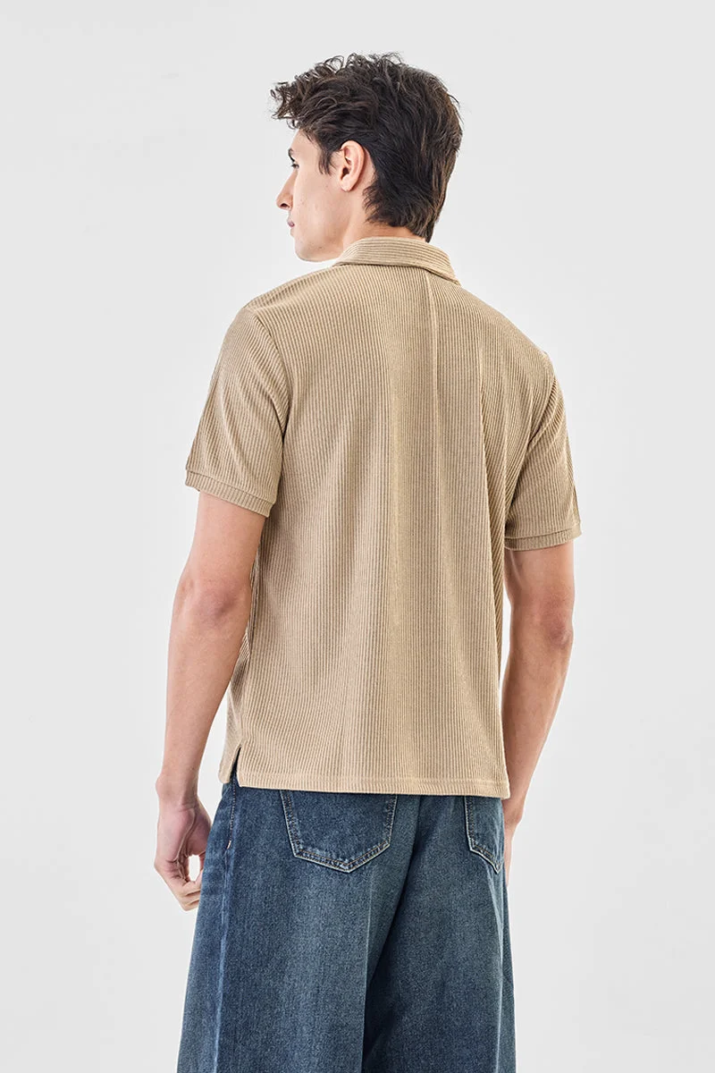 Snitch Beige Regular Fit Stretch Ribbed Polo T-Shirt for Men | Best Price UAE
