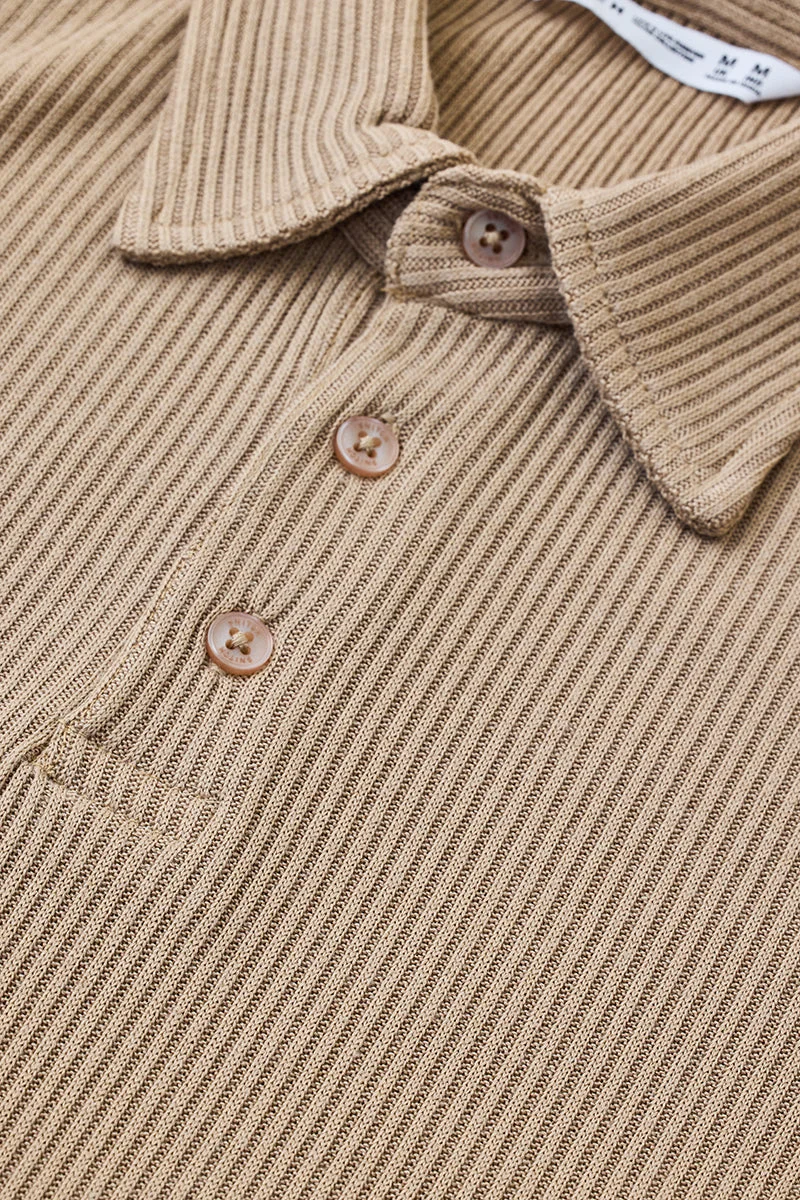 Snitch Beige Regular Fit Stretch Ribbed Polo T-Shirt for Men | Best Price UAE