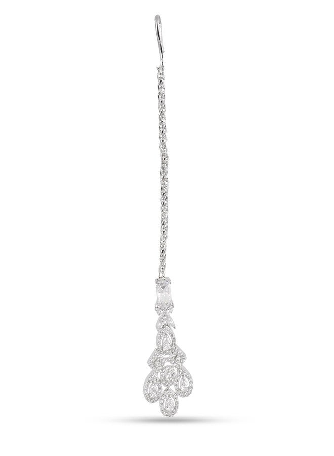 ZEELLO American Diamond,AD Maang Tikka for Women and Girls,Wedding Traditional Nethi Chutti, Bridal Forhead Jewellery - Image 1