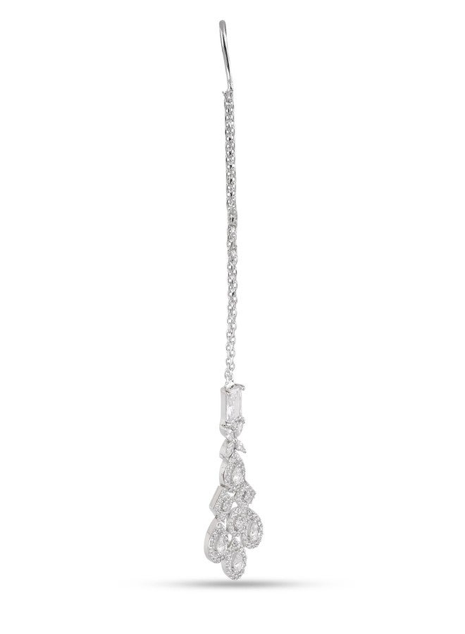 ZEELLO American Diamond,AD Maang Tikka for Women and Girls,Wedding Traditional Nethi Chutti, Bridal Forhead Jewellery - Image 4