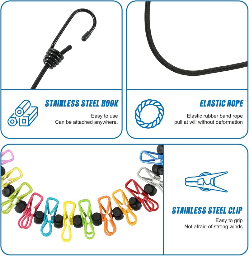 Retractable Portable Clothesline with 12 Colorful Clips for Indoor and Outdoor Use - Image 2
