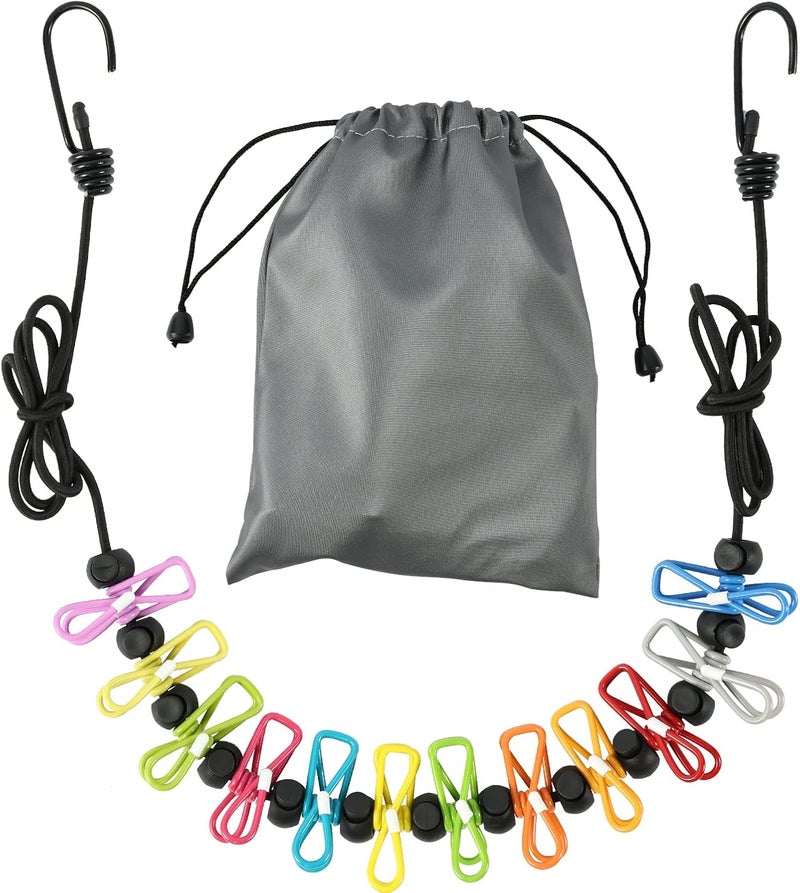 Retractable Portable Clothesline with 12 Colorful Clips for Indoor and Outdoor Use - Image 1