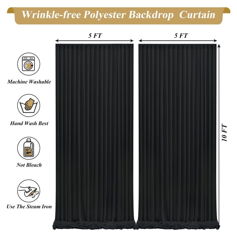 Shillance Black Backdrop Curtains Wrinkle Free Black Photo Backdrop Drapes for Wedding Birthday Party Backdrop Drapes Graduation Background Backdrop Stand 5ft x 10ft, 2 Panels - Image 4