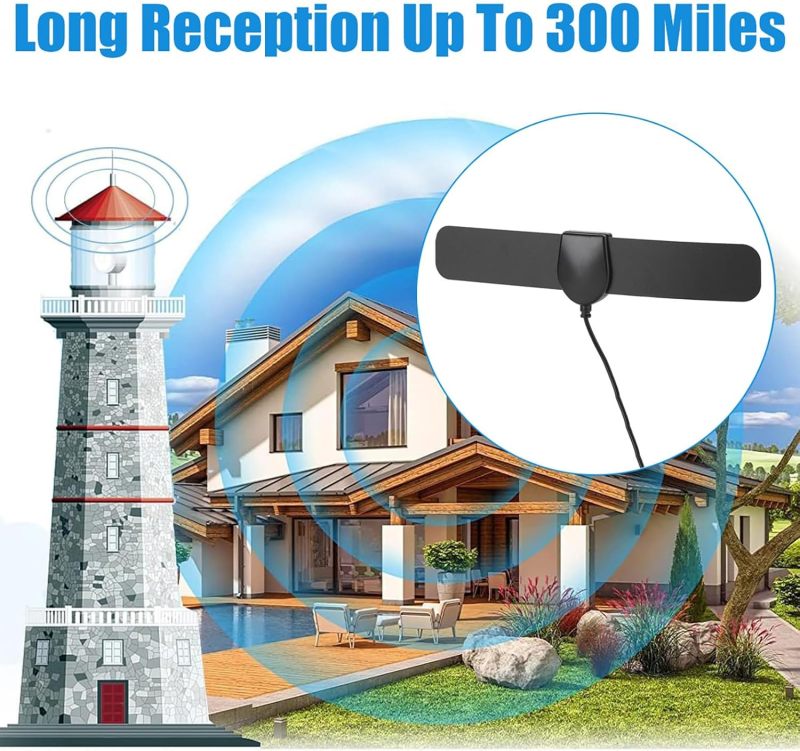 هوائي تلفزيون رقمي داخلي مضخم، مدى 50 ميلاً، تصميم مسطح نحيف للغاية - قنوات عالية الوضوح فائقة النقاء مع معزز إشارة للتلفزيون الذكي - Image 3